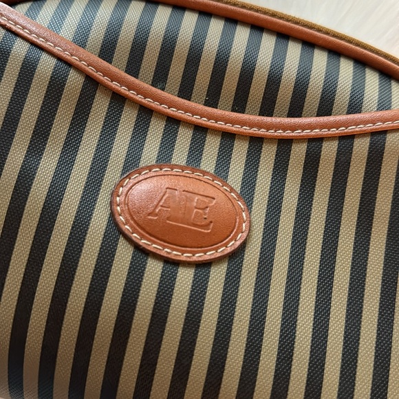 Set‎ of 3 Matching Vintage Allen Edward Purse Makeup Change Brown Stripped - Picture 4 of 9